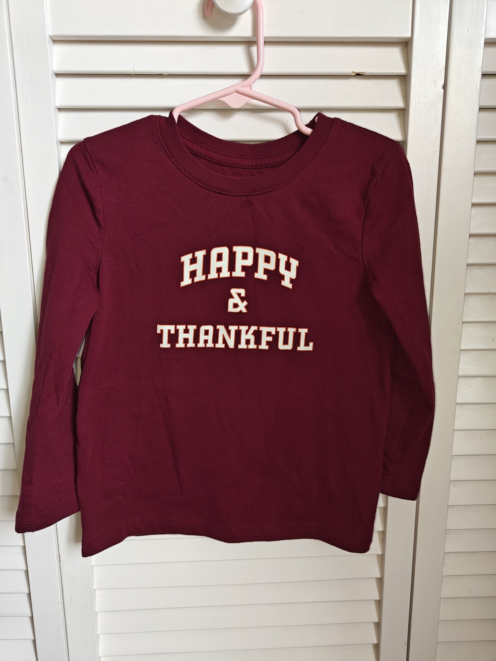 Cat & Jack Burgundy Long Sleeve Tee with "Happy & Thankful" Print 4T Unisex